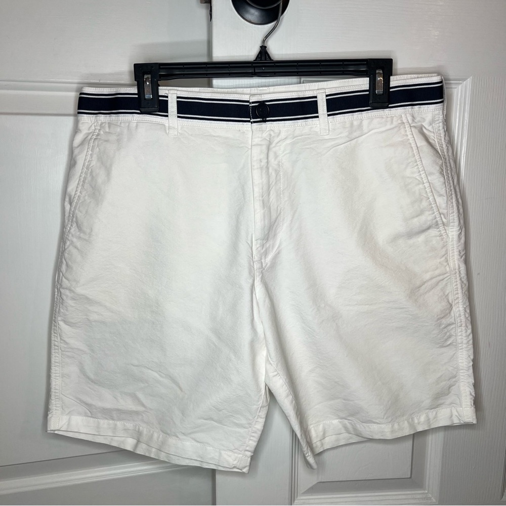 Vintage Lacoste White Chino Shorts Navy Blue Band Mens Size US 34 x 8" Inseam